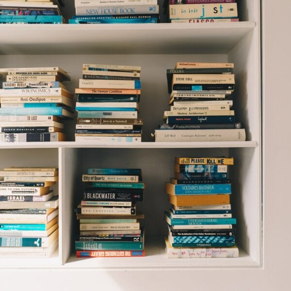 books stacked neatly on the shelf