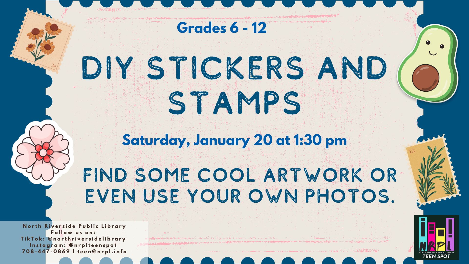 DIY Stickers and Stamps program flyer for teens