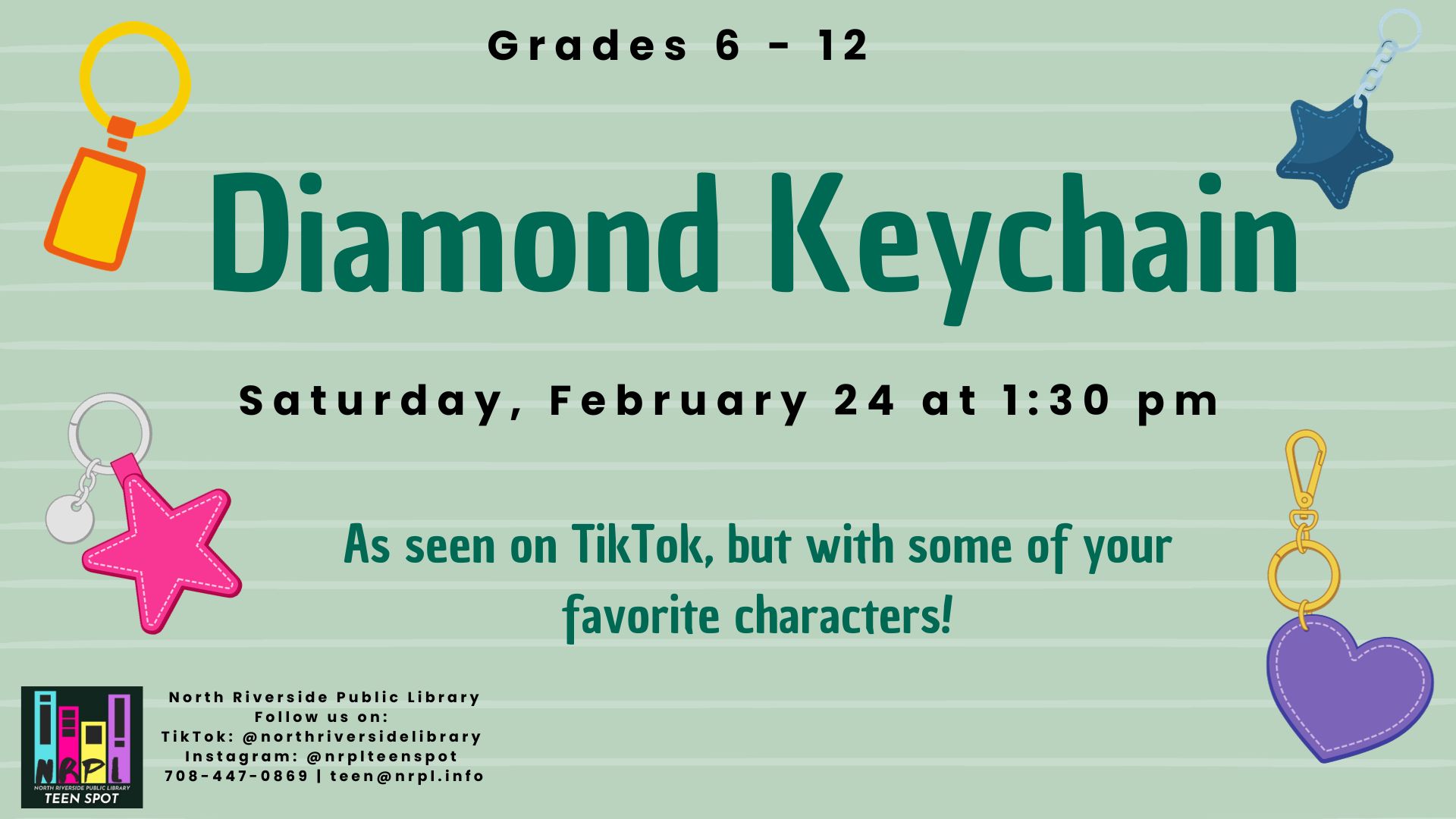 Diamond art keychain program flyer for teens