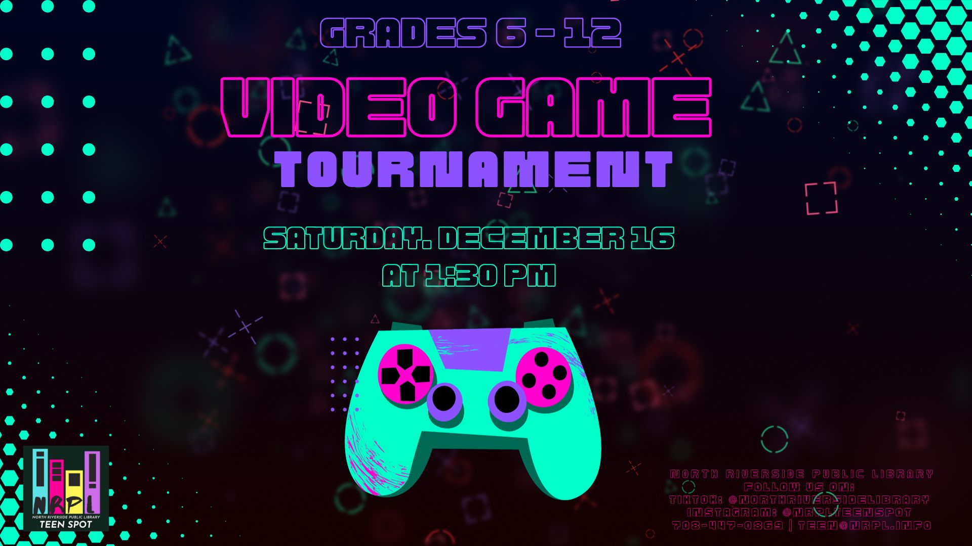 Video gam tournament program flyer for teens