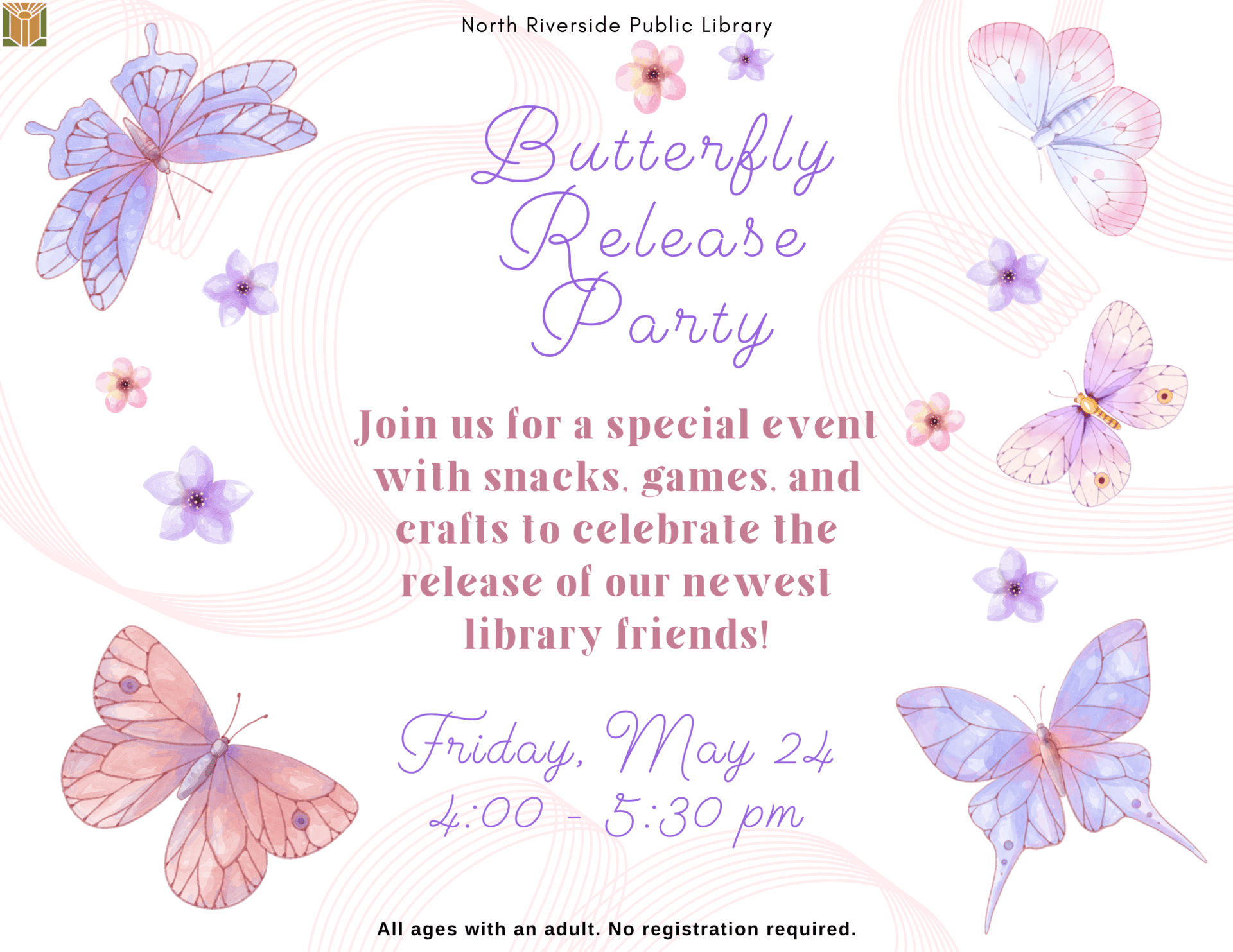 Butterfly release party flyer for May 24th 2024 program